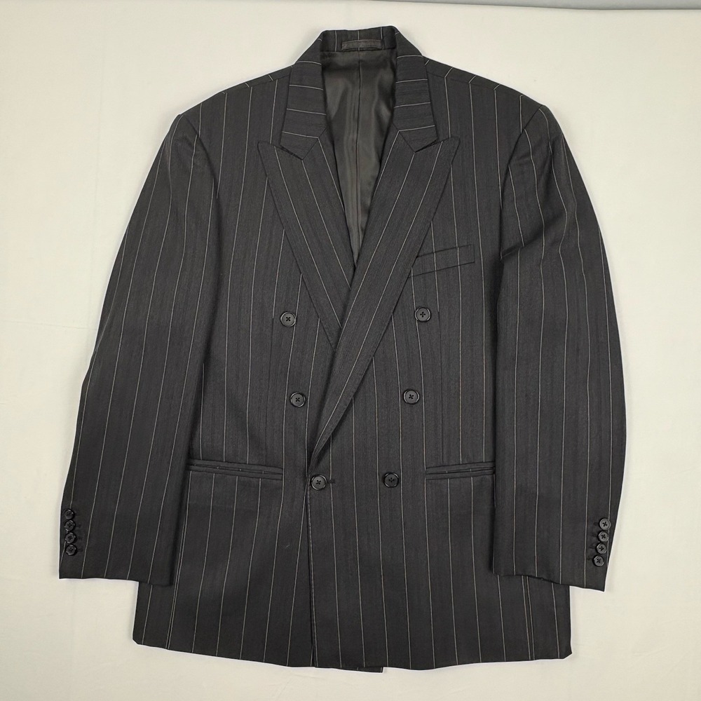 Bespoke VTG Y2K Loro Piana Super 120s K. Ratan DB Blazer 40R Charcoal Pinstripe - Picture 4 of 15